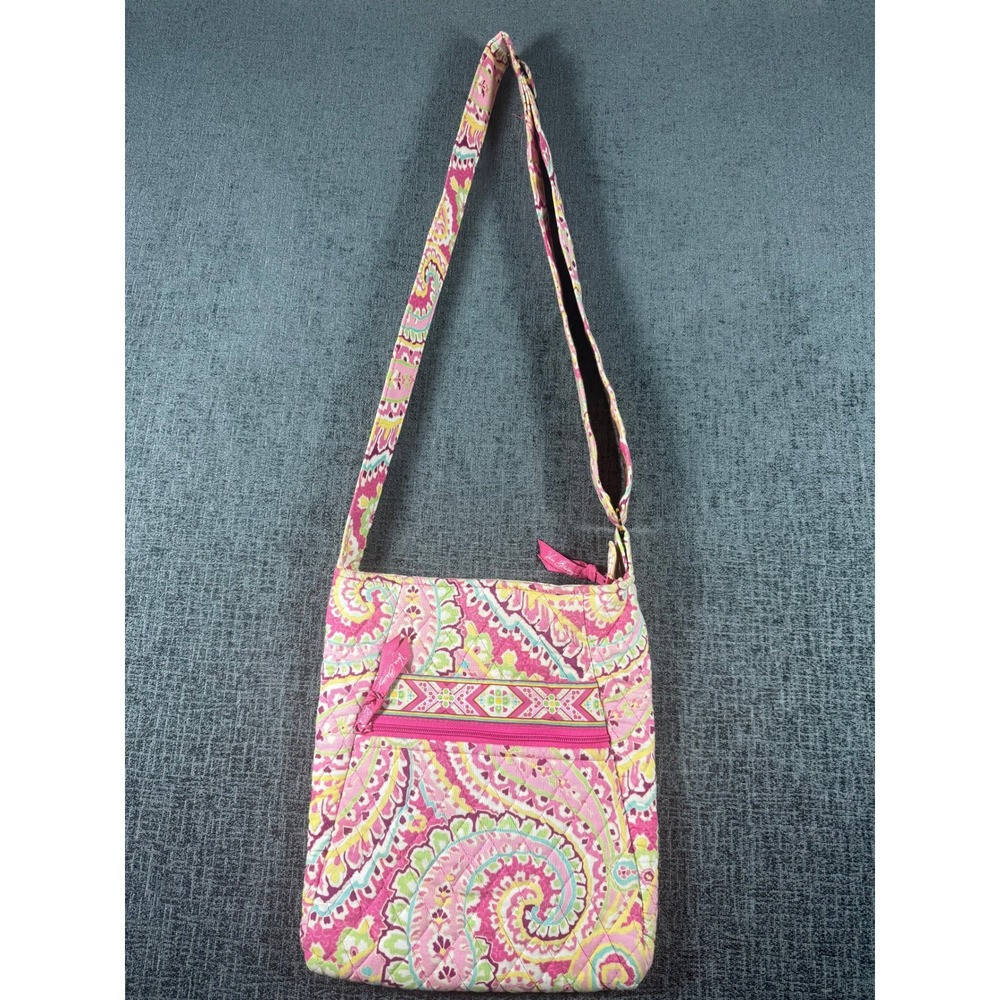 Vera Bradley Pink Yellow Paisley Quilted Cotton Hipster Crossbody Bag